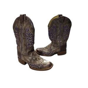 Vintage Corral Inlaid Purple Cross & Wings Leather Boots  Size 8.5